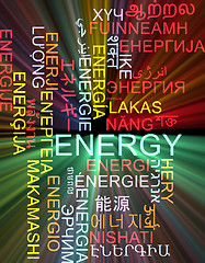 Image showing Energy multilanguage wordcloud background concept glowing