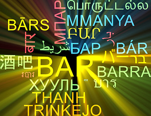 Image showing Bar multilanguage wordcloud background concept glowing