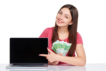 Image showing Woman showing laptop screen