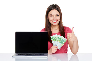 Image showing Woman showing  laptop screen