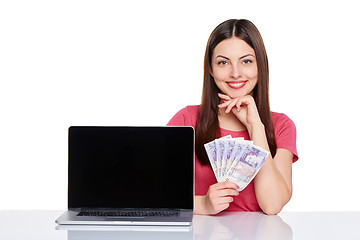 Image showing Woman showing  laptop screen