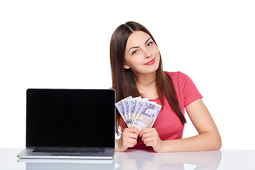 Image showing Woman showing  laptop screen