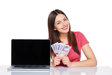 Image showing Woman showing  laptop screen