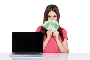 Image showing Woman showing  laptop screen