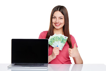 Image showing Woman showing  laptop screen