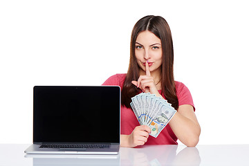 Image showing Woman showing  laptop screen