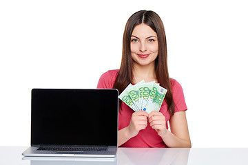 Image showing Woman showing  laptop screen