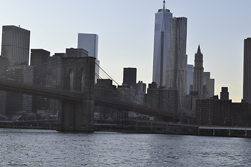 Image showing Brooklyn bridge from the East River