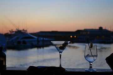 Image showing Two cocktails at sunset