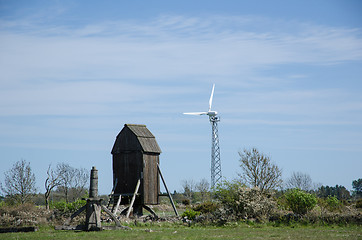 Image showing New and old windmills