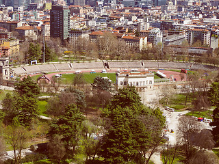 Image showing Retro look Milan aerial view