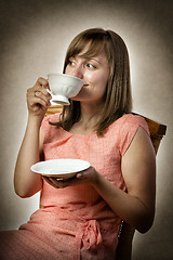 Image showing Woman drinking tea