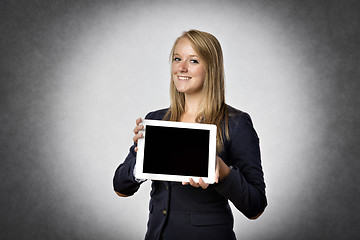 Image showing businesswoman with tablet computer 