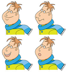 Image showing Vector cartoon man with a scarf and coat. emotions. set