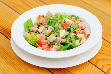 Image showing salad with cheese, ham and fresh vegetables