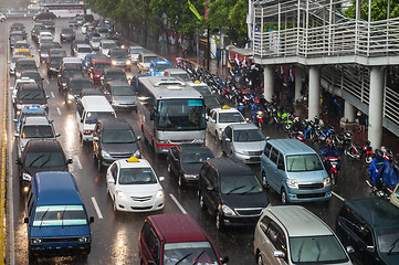 Image showing Rainy traffic jam