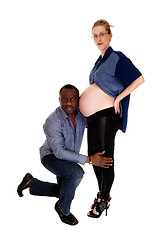 Image showing Black man with pregnant Caucasian wife.