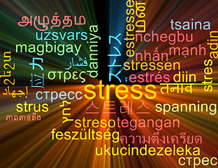 Image showing Stress multilanguage wordcloud background concept glowing