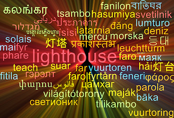 Image showing Lighthouse multilanguage wordcloud background concept glowing