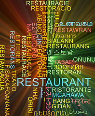 Image showing Restaurant multilanguage wordcloud background concept glowing