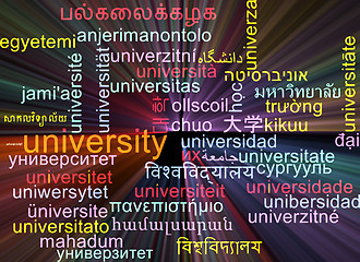 Image showing University multilanguage wordcloud background concept glowing