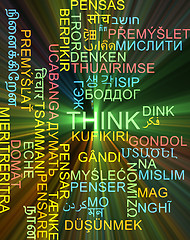 Image showing Think multilanguage wordcloud background concept glowing