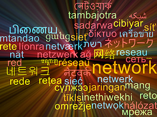 Image showing Network multilanguage wordcloud background concept glowing