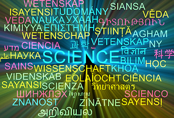 Image showing Science multilanguage wordcloud background concept glowing