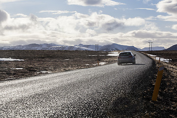 Image showing Car driving along the ring road in Iceland