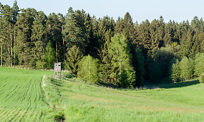 Image showing Wooden Hunters High Seat, hunting tower