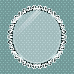 Image showing Lace oval frame with glass on the background polka dots