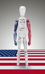 Image showing Wood figure mannequin with US state flag bodypaint - Iowa