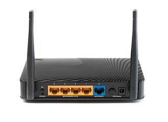 Image showing Wireless router for internet connections. The view from the rear