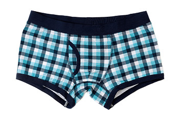 Image showing Men\'s boxer shorts in blue and gray checkered