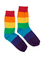 Image showing Couple of cheerful colored striped socks.
