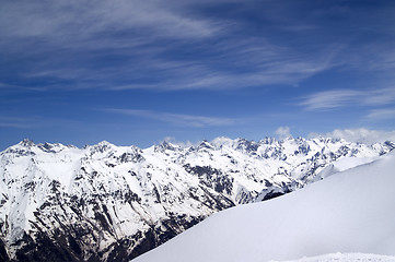 Image showing Off-piste slope and snowy mountains