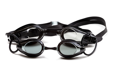 Image showing Two black goggles for swimming