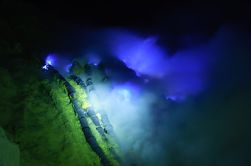 Image showing Blue fire in Ijen volcano, travel destination in Indonesia