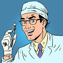 Image showing Funny dentist pulled out a tooth pop art retro comic