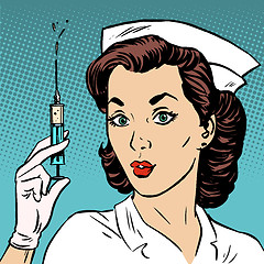 Image showing Retro nurse gives an injection syringe medicine health