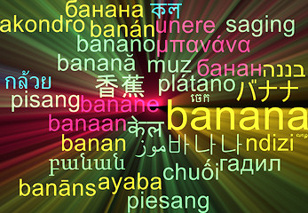 Image showing Banana multilanguage wordcloud background concept glowing