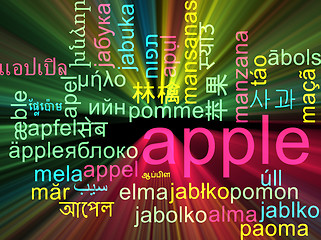 Image showing Apple multilanguage wordcloud background concept glowing
