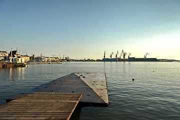 Image showing Industrial cargo cranes in the dock