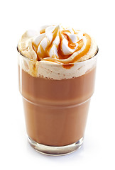 Image showing glass of latte coffee with whipped cream