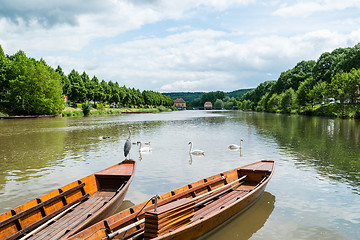 Image showing Traditional punt boats in Tubingen aka Tuebingen, Germany