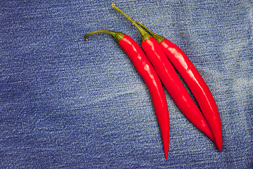 Image showing hot chili pepper on jeans background