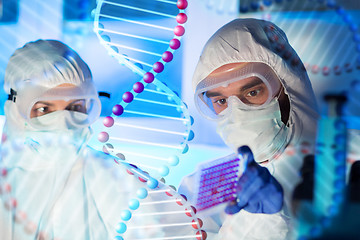 Image showing close up of scientists making test in chemical lab