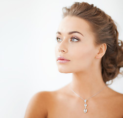 Image showing woman wearing shiny diamond necklace
