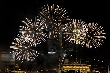 Image showing beautiful fireworks at night city sky