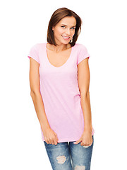 Image showing woman in blank pink t-shirt